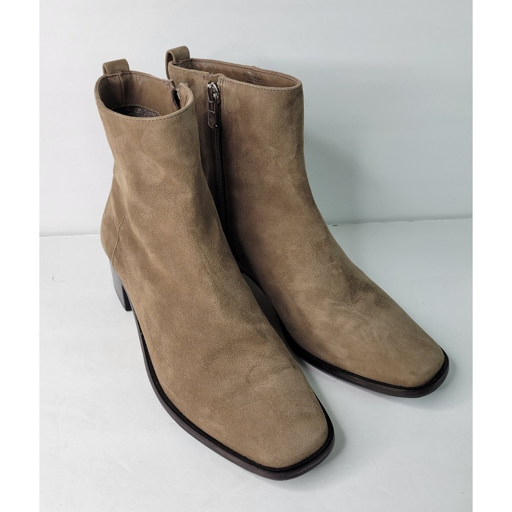 Antonio Melani Roxietwo Tan Suede Square Toe Block Heel Ankle Boots 8.5M